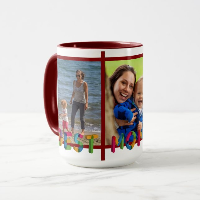 Best Mom Ever Photo Collage Personalized Burgundy Mug (Front Left)