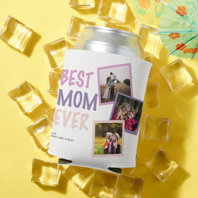 Best Mom Ever Photo Collage Personalized Pastel Can Cooler (In Situ Summer)