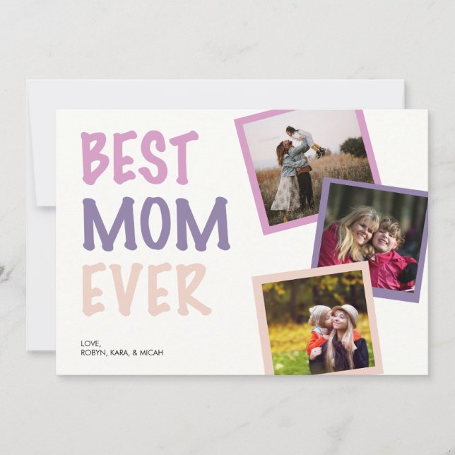 Best Mom Ever Photo Collage Personalized Pastel Holiday Card (Front)