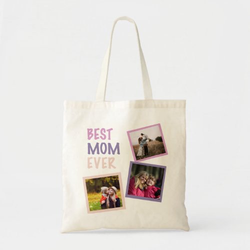 Best Mom Ever Photo Collage Personalized Pastel Tote Bag