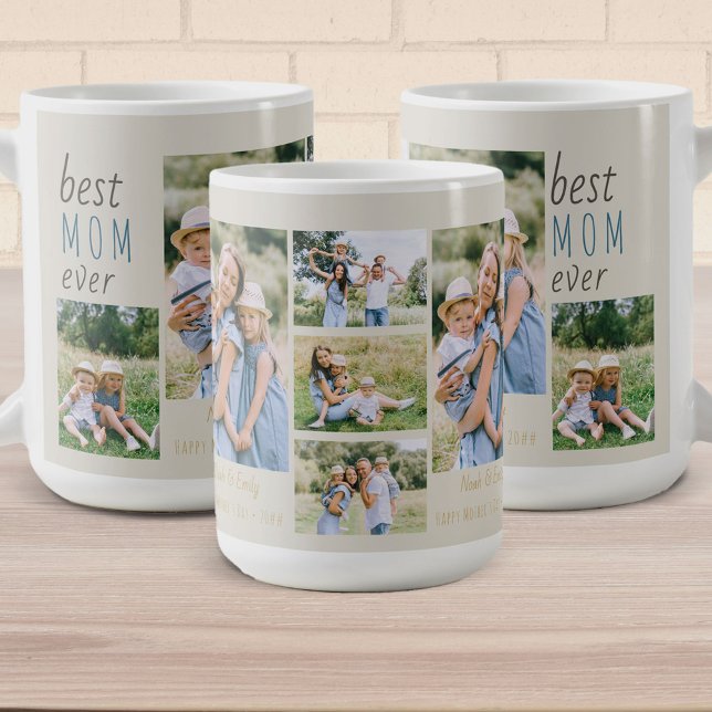 Best Mom Ever Photo Collage Personalized Stone Coffee Mug (Creator Uploaded)