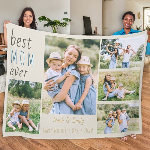 Best Mom Ever Photo Collage Personalized Stone Fleece Blanket