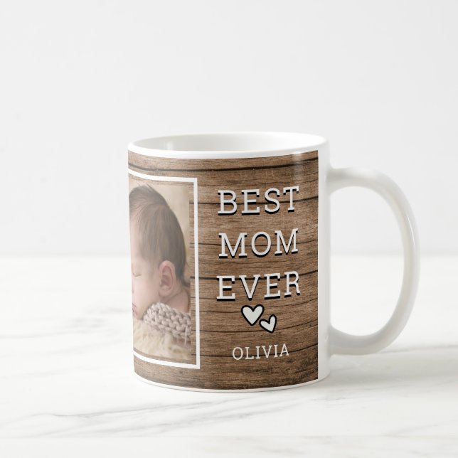 Best Mom Ever Photo Collage Rustic Wood Coffee Mug (Right)
