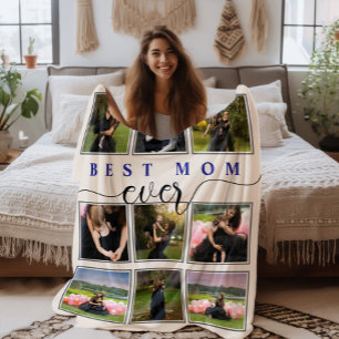 Best Mom Ever Photo Collage Script Fleece Blanket