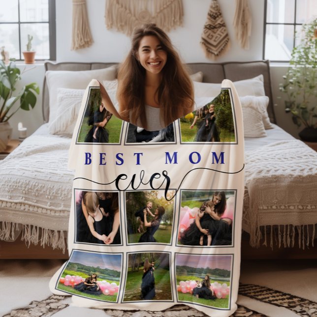 Best Mom Ever Photo Collage Script Fleece Blanket (Best Mom Ever Modern Simple Photo Collage Blanket)