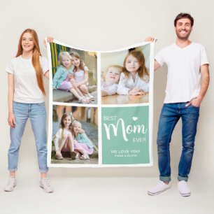 Best Mom Ever Photo Collage Teal Fleece Blanket