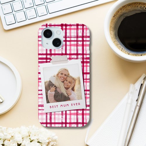 Best Mom Ever Photo Cute Modern Red Pink Pattern iPhone 15 Case