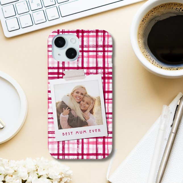 Best Mom Ever Photo Cute Modern Red Pink Pattern Case-Mate iPhone Case (Creator Uploaded)
