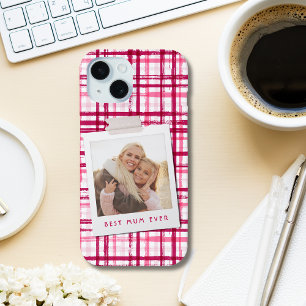 Best Mom Ever Photo Cute Modern Red Pink Pattern iPhone 15 Case