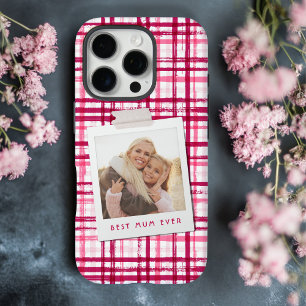 Best Mom Ever Photo Cute Modern Red Pink Pattern iPhone 16 Pro Case