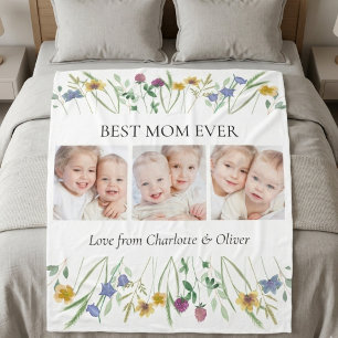 Best Mom Ever Photo Floral Fleece Blanket