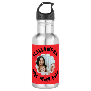Best mom ever photo floral monogram wildflower stainless steel water bottle