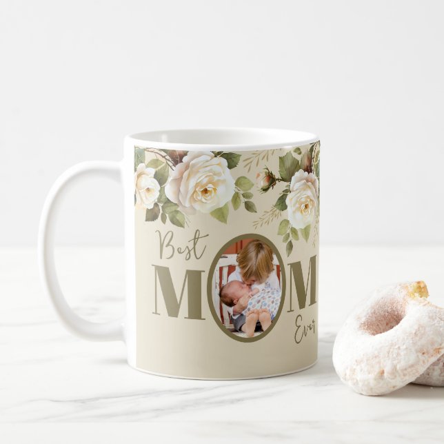 Best Mom Ever Photo Floral Mug (With Donut)