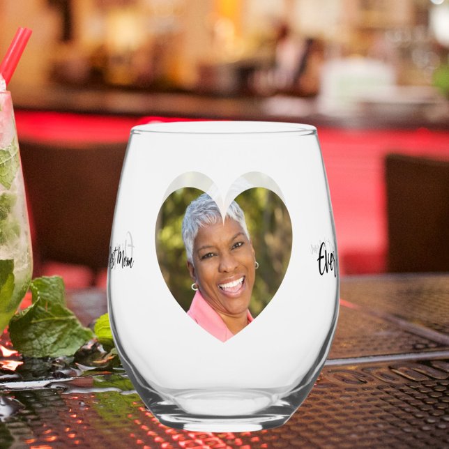 Best mom ever photo heart stemless wine glass (Creator Uploaded)