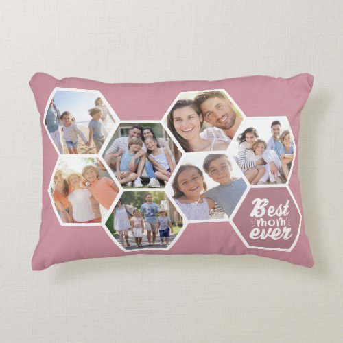 Best Mom Ever  Photo Hexagons Pink Accent Pillow