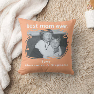 Best mom ever photo keepsake custom names peach throw pillow