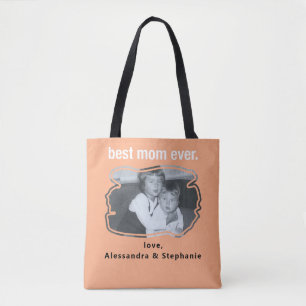 Best mom ever photo keepsake names custom peach tote bag