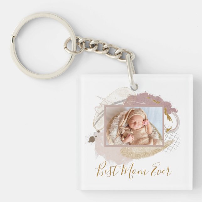 Best Mom Ever Photo Modern Keychain (Front)