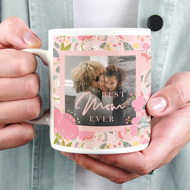 Best mom ever photo Mothers Day pink wildflowers Coffee Mug (Creator Uploaded)