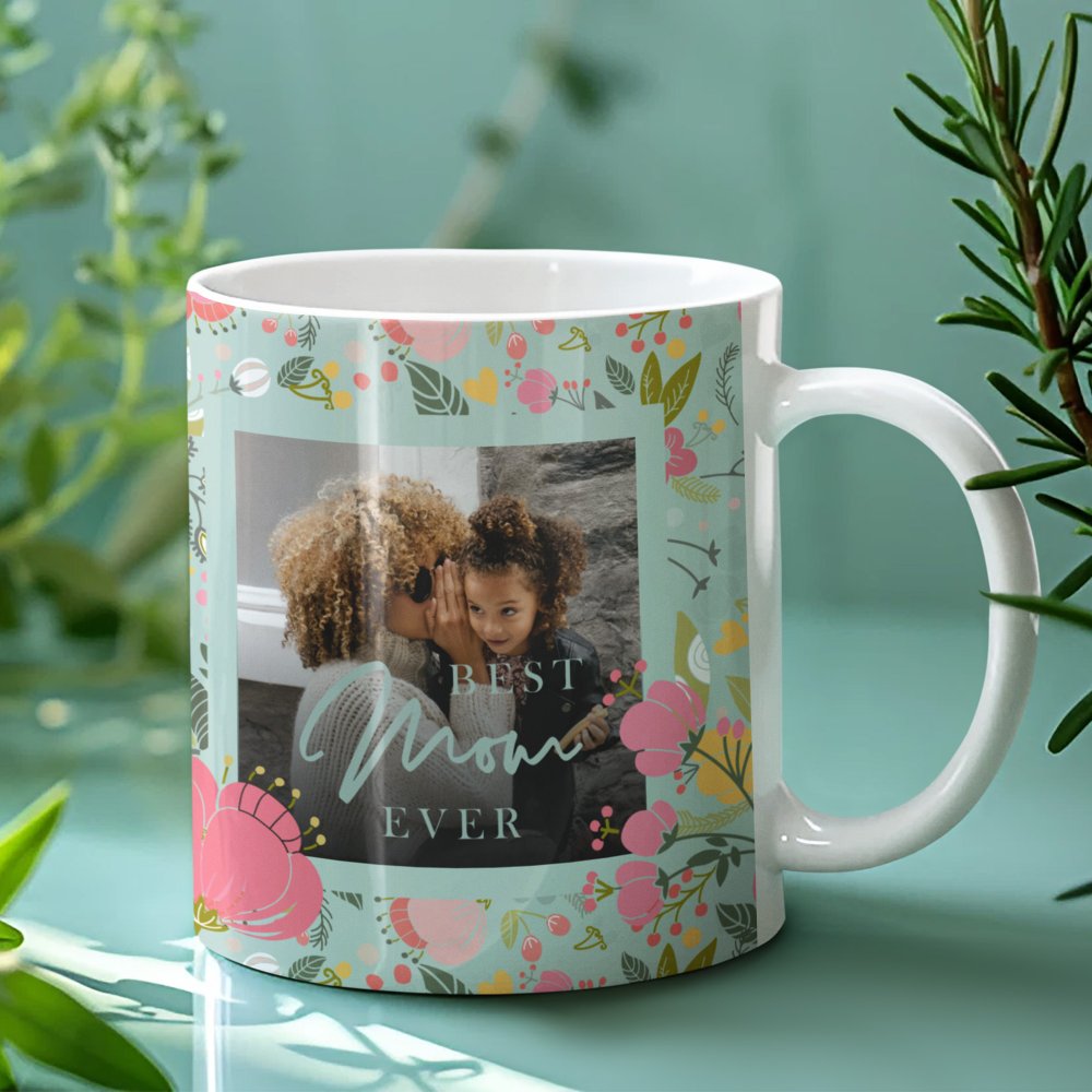 Discover Custom Best Mom Ever Photo Mothers Day Pink Wildflowers Coffee Mug