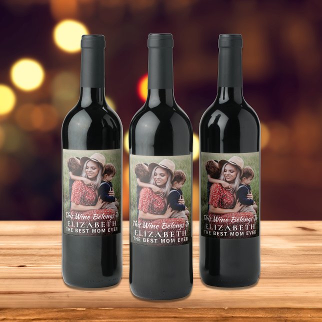 Best Mom Ever Photo Personalized Wine Label (Creator Uploaded)