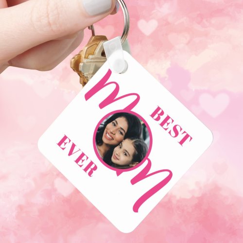Best Mom Ever Photo Pink Keychain