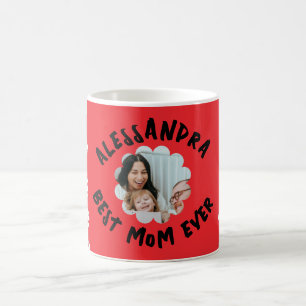 Best mom ever photo typography monogram floral coffee mug