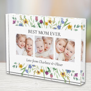 Best Mom Ever Photo Wildflower Floral Block