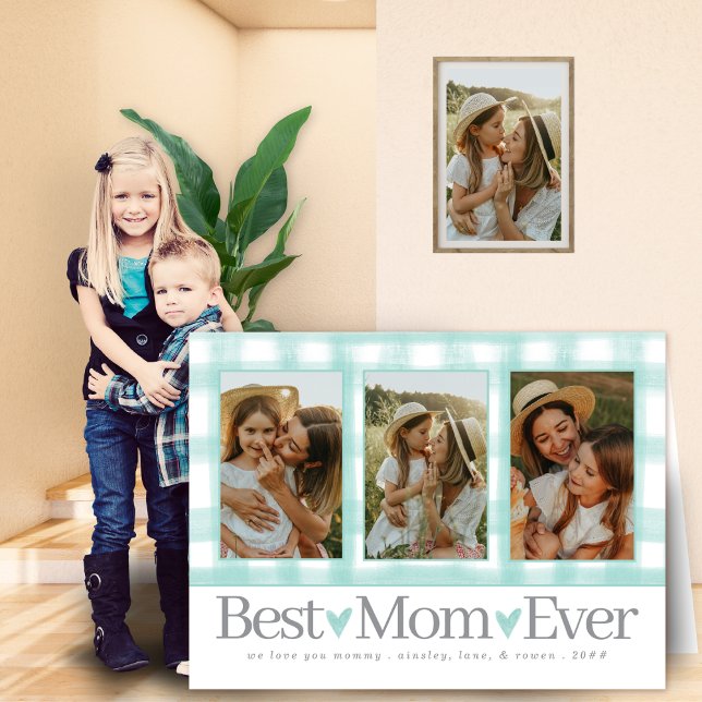 Best Mom Ever Photo XOXO Heart Gingham Mothers Day Card (Creator Uploaded)