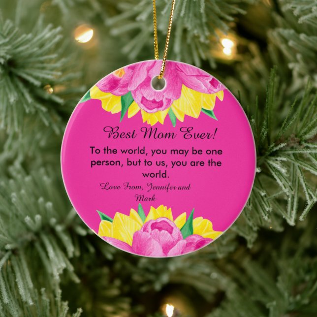  Best Mom Ever! Pink Acrylic  Ceramic Ornament (Tree)
