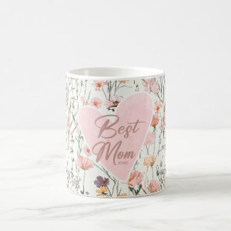 Best Mom Ever Pink Floral Heart Coffee Mug