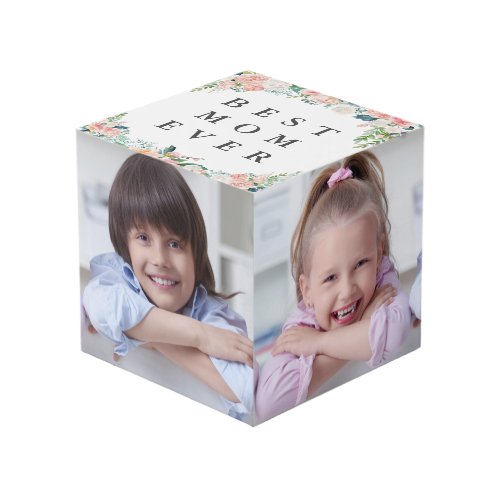 BEST MOM EVER Pink Floral Photo Collage Cube