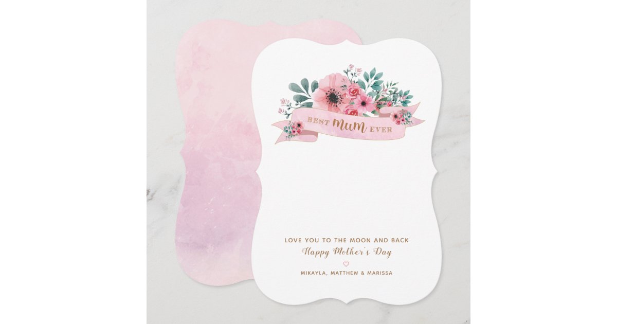 Best Mom Ever Pink Floral Watercolour Note Card | Zazzle