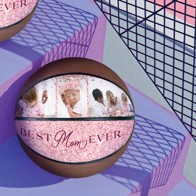 Best Mom Ever Pink Glitter Photo Collage Basketball (Best Mom Ever Pink Glitter Photo Collage Basketball)