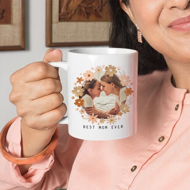 Best Mom Ever Pink Gold Cute Floral Mother Photo Coffee Mug (Creator Uploaded)