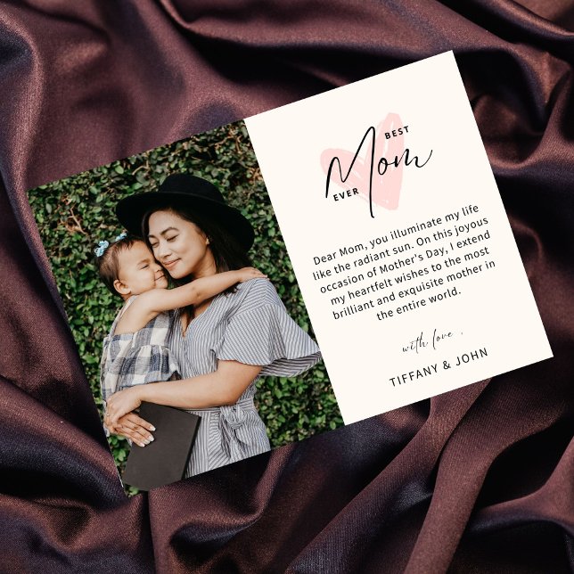 Best Mom Ever Pink Heart Script Cute Message  Holiday Card (Creator Uploaded)