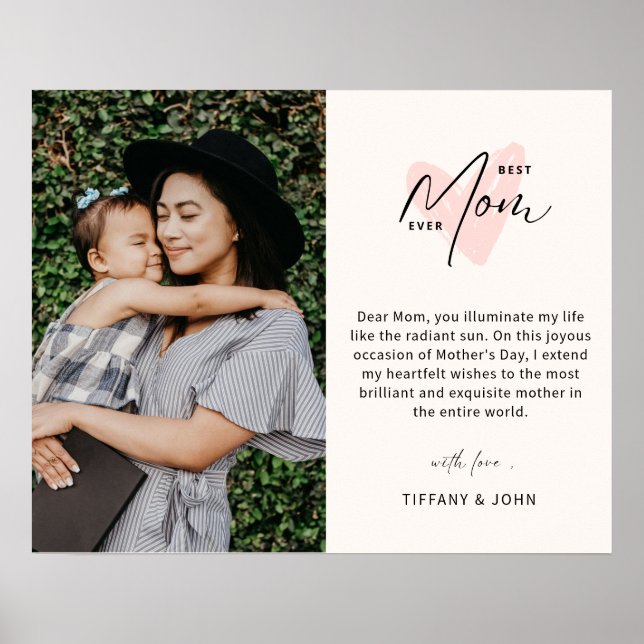 Best Mom Ever Pink Heart Script Cute Message  Poster (Front)