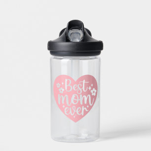 Best Mom Ever Pink Heart With Flowers Water Bottle