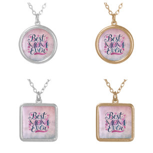Best Mom Ever Pink Hearts Butterflies and Floral Silver Plated Necklace