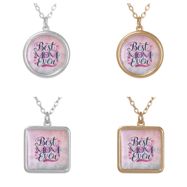 Best Mom Ever Pink Hearts Butterflies and Floral Silver Plated Necklace (Best Mom Ever Pink Hearts Butterflies and Floral Necklace)
