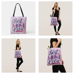 Best Mom Ever Pink Hearts Butterflies and Floral Tote Bag