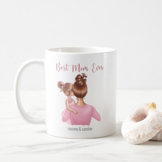 Best Mom Ever Pink Personalized Coffee Mug (With Donut)