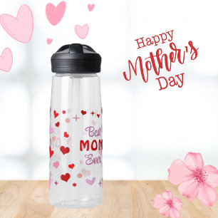 Best MOM Ever - Pink Red Hearts & Stars Water Bottle