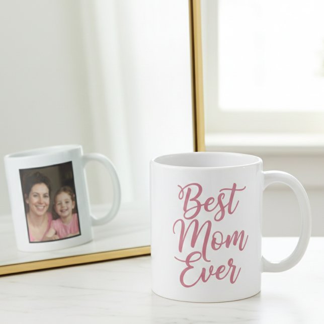 Best Mom Ever Pink Script 1 Photo Keepsake Coffee Mug (Creator Uploaded)