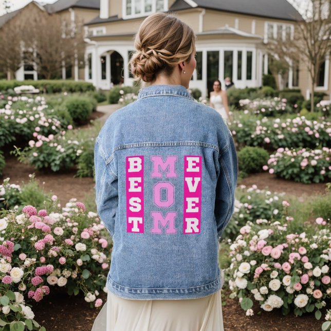 Best Mom Ever Pink Typography Mothers Day Gifts Denim Jacket (Wedding Back)