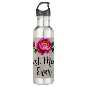 Best Mom Ever Pink Watercolor Flower Poster Stainless Steel Water Bottle
