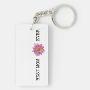 BEST MOM EVER Pink Yellow Daisy Fun Keychain