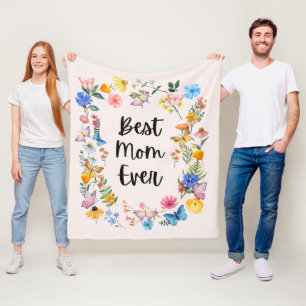 Best Mom Ever Pretty Wildflowers Boho Mother's Day Fleece Blanket