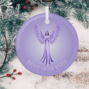 Best Mom Ever Purple And Lilac Christmas Angel Glass Ornament