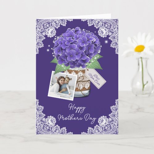 Best Mom Ever Purple Floral Photo Mothers Day Card